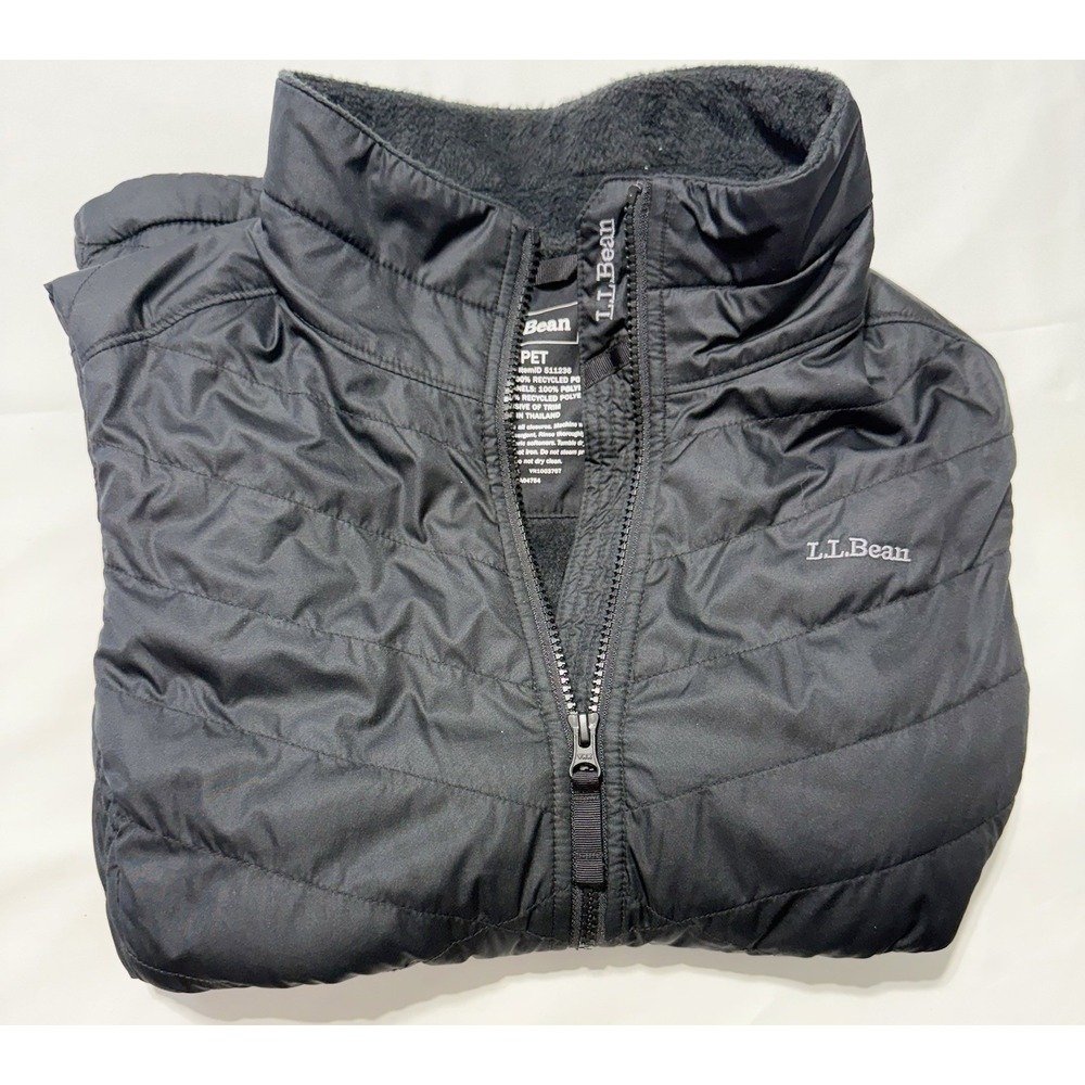 L.L.Bean Women's Petite Quilted Full Zip Lined Vest Black Pockets Logo